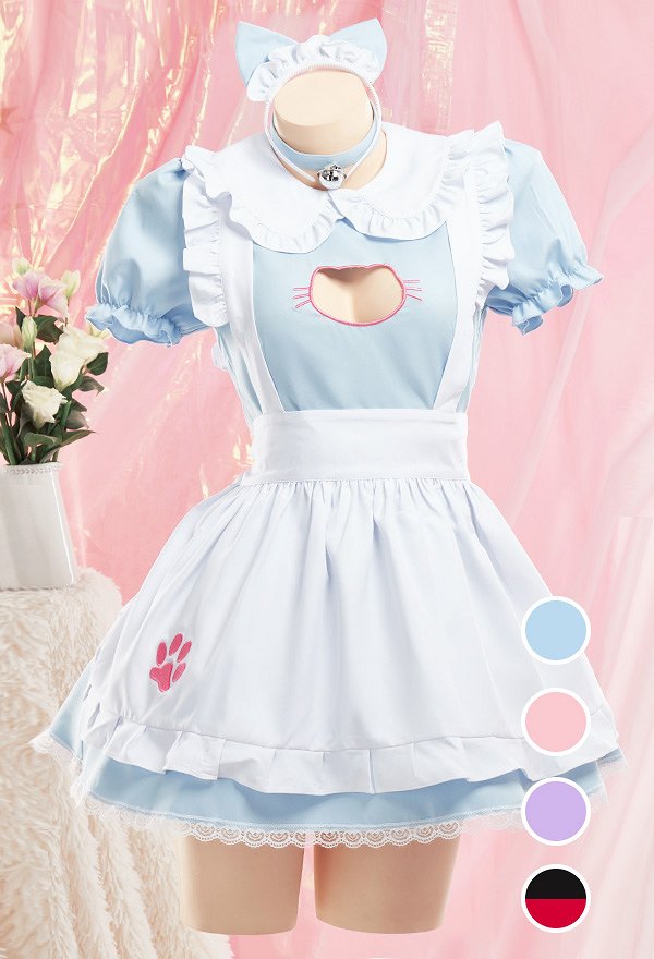Kawaii Katze Kleid Dienstmädchen Outfit mit Schürze Stirnband Halloween Cosplay Kostüm Kawaii Katze Kleid Dienstmädchen Outfit mit Schürze Stirnband Halloween Cosplay Kostüm