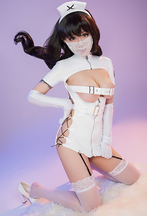 Lingerie Sexuelle Une Pièce Robe de Style Uniforme d'Infirmière Poitrine Ouverte à Lacets