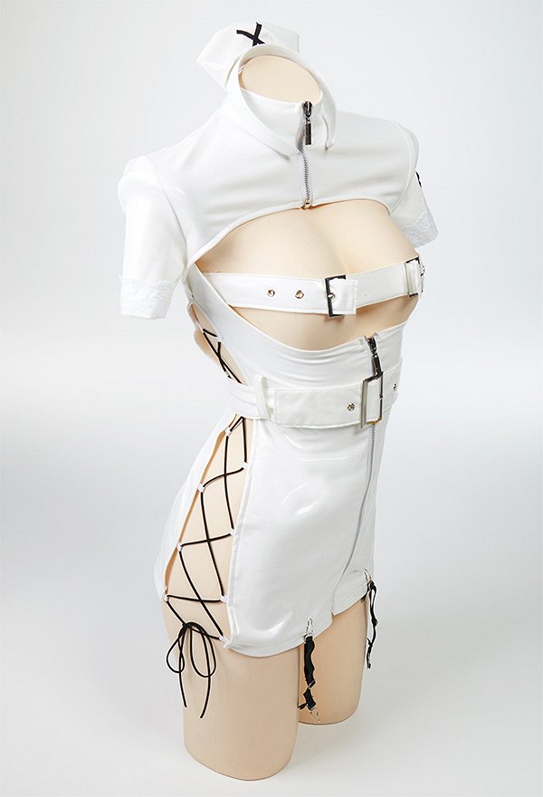 Lingerie Sexuelle Une Pièce Robe de Style Uniforme d'Infirmière Poitrine Ouverte à Lacets
