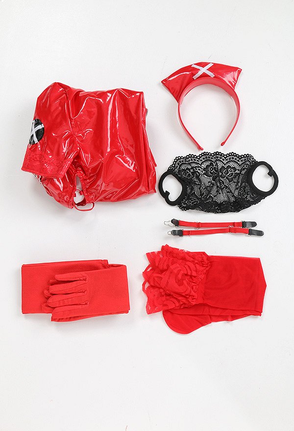 Sexy Dessous Krankenschwester Outfit Brust Öffnen Kleid Gürtel Handschuhe