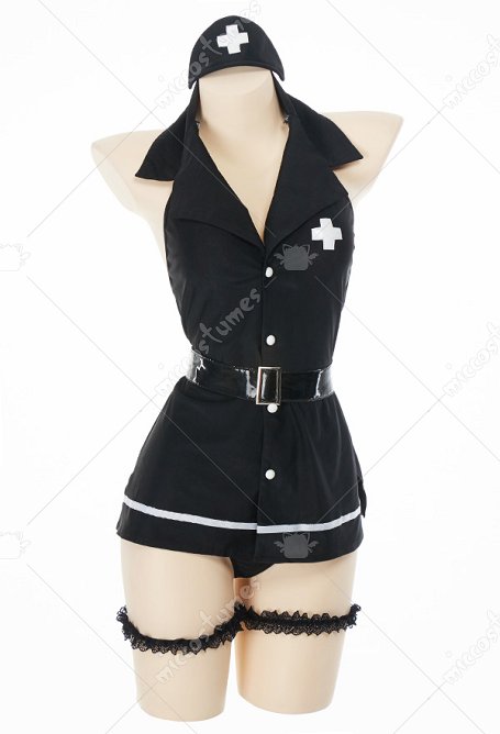 Sexy Dessous Krankenschwester Outfit Niedriger Kragen Kleid Set Stirband