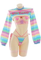 Set de Lingerie Top avec Rayures de Rainbow à Manches Longues avec Bas Set de Lingerie Top avec Rayures de Rainbow à Manches Longues avec Bas