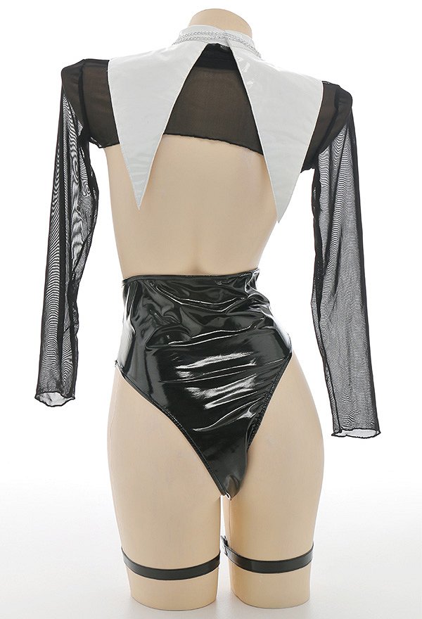 Sexy Dessous Nonne Set Brust Öffnen Bodysuit mit Handschuhe