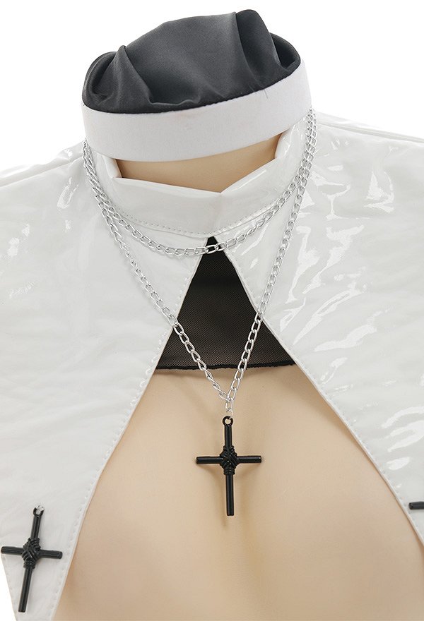 Sexy Dessous Nonne Set Brust Öffnen Bodysuit mit Handschuhe