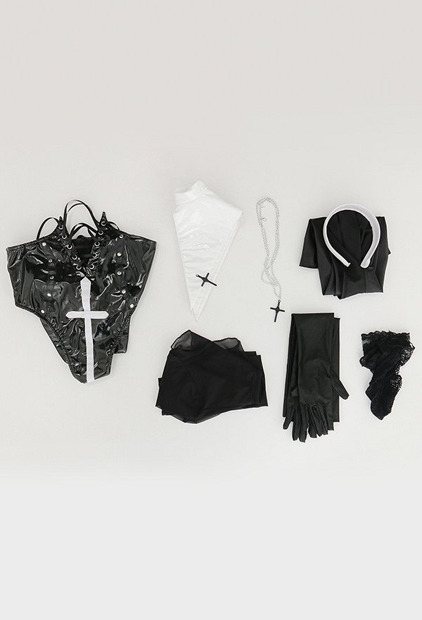 Sexy Dessous Nonne Set Brust Öffnen Bodysuit mit Handschuhe