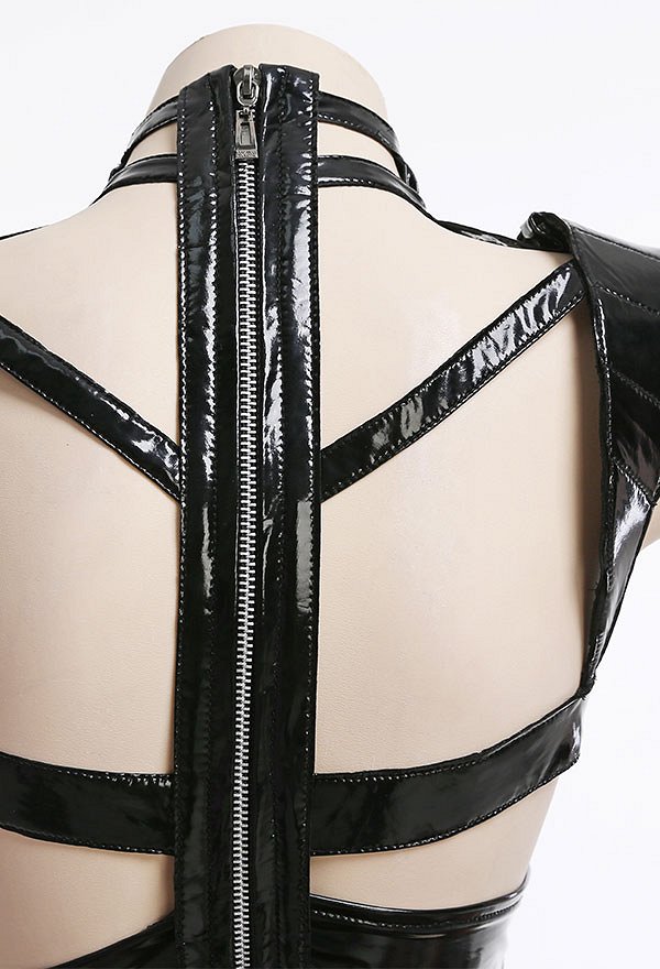 LACED-UP LILITH Gothic Punk Style Sexy Lingerie Set Bandage Halter Top and Panty Set with Ruffled Skirt Stockings
