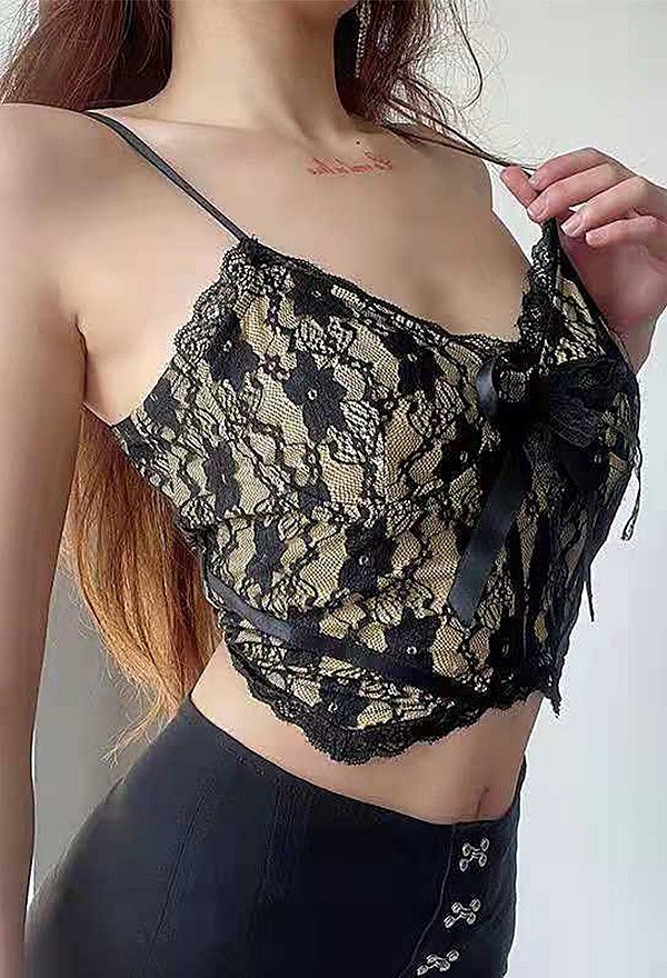 Sexy Lingerie Sling Bauchfreies Oberteil Schleife Spitze Dessous Top