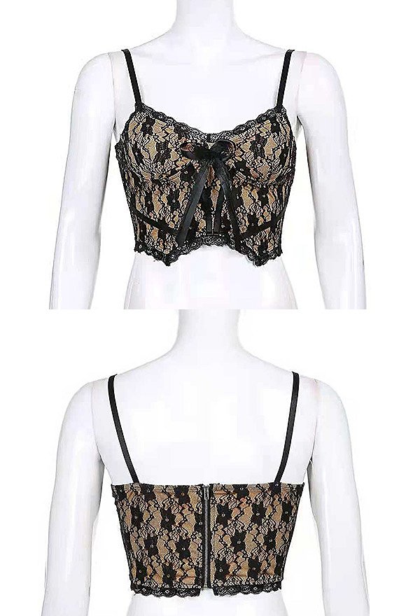 Sexy Lingerie Sling Bauchfreies Oberteil Schleife Spitze Dessous Top