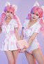 Damen Sexy Kühe Muster Lingerie Sailor Uniform Set Bodysuit Rock Schleife