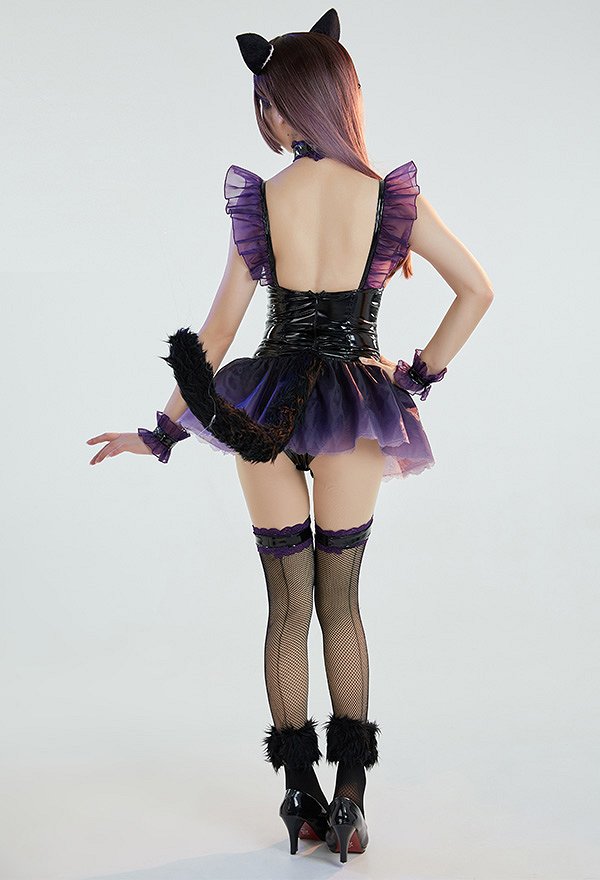 Yuuka Sorai Orejas de Gato Ver Disfraz de Cosplay Trajes de Catgirl Body Hueco con Medias de Cola