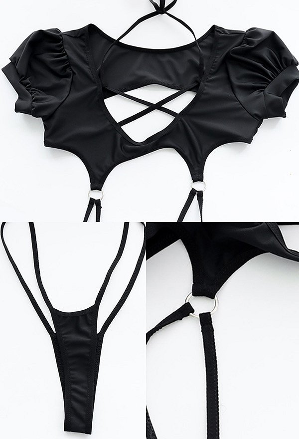 Sexy Bodysuit Cutout Lingerie Crisscross Hoher Beinausschnitt Schnürung O-Ring Dessous Set