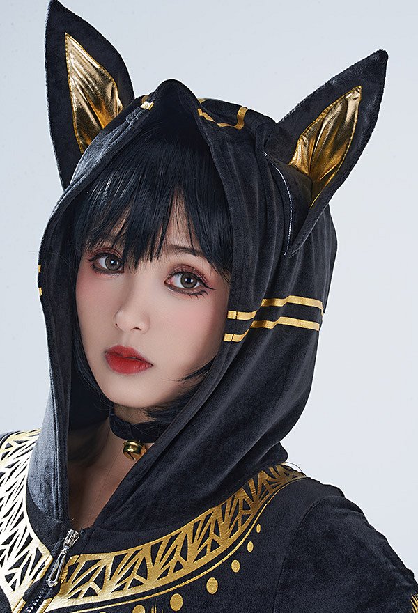 Halloween Oscuro Anubis Estilo Esponjoso Ajustado Pelele Pijama 3D Oreja Manga Larga Cremallera Bodycon Mono Ajustado Ropa de Dormir con Gargantilla y Calcetines Halloween Oscuro Anubis Estilo Esponjoso Ajustado Pelele Pijama 3D Oreja Manga Larga Cremallera Bodycon Mono Ajustado Ropa de Dormir con Gargantilla y Calcetines