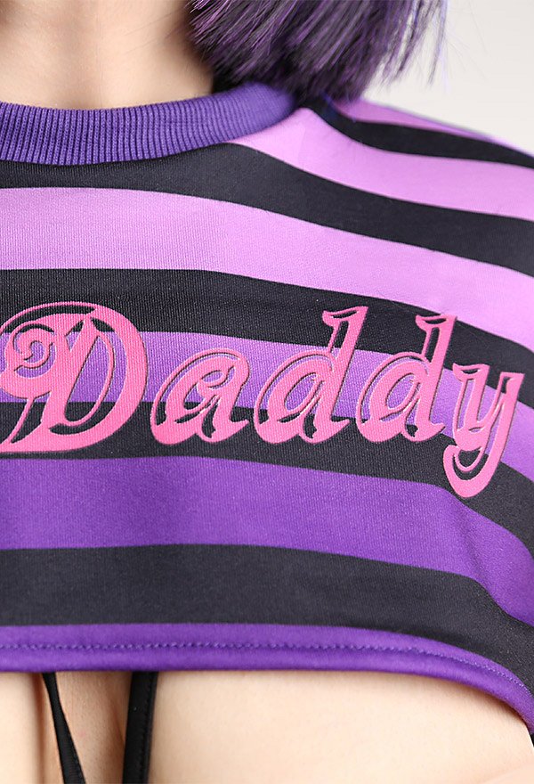 SUGAR BABY Yes Daddy Halloween Gótico Lencería Sexy Blusa Corta a Rayas y Bragas con Medias de Rejilla y Corsé