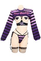 SUGAR BABY Yes Daddy Halloween Gótico Lencería Sexy Blusa Corta a Rayas y Bragas con Medias de Rejilla y Corsé