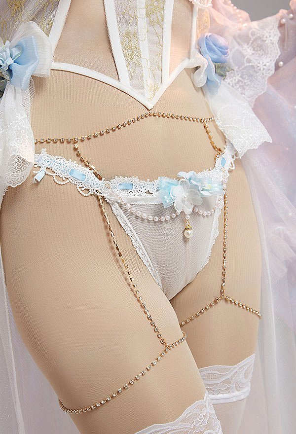 Ganyu Derivative Sexy Lingerie Set Conjunto de Top y Braga de Estilo de Boda con Velo y Medias de Muslo