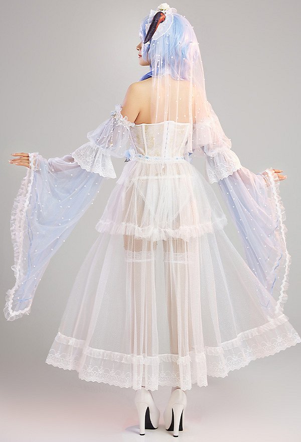 Ganyu Derivative Sexy Lingerie Set Conjunto de Top y Braga de Estilo de Boda con Velo y Medias de Muslo