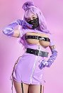 Halloween Purple Sexy Nurse Costume with Belt and Face Mask Lace-up Nurse Lingerie Dress Open Chest Style