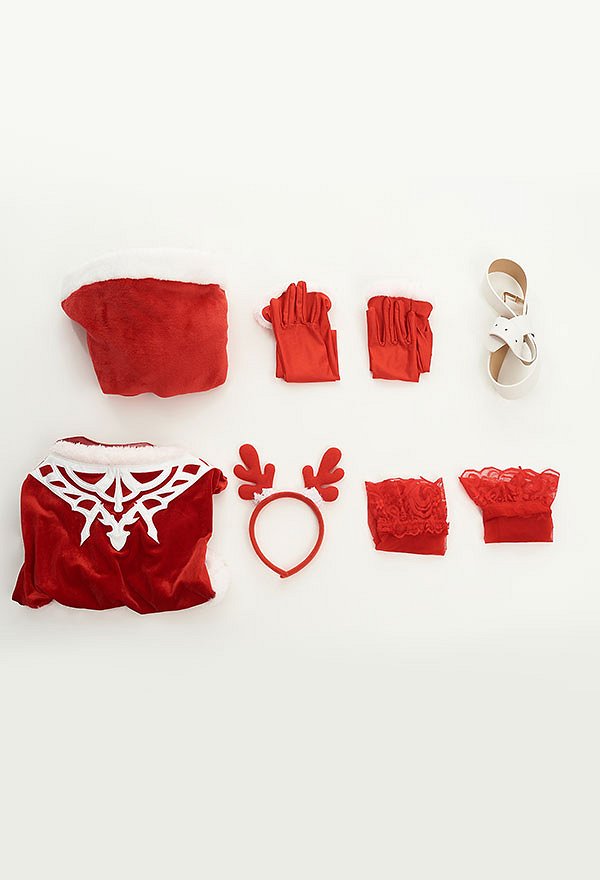 Christmas Sexy Lingerie Set 2B Derivative Red Bodysuit with Short Cape and Gloves Thigh Socks