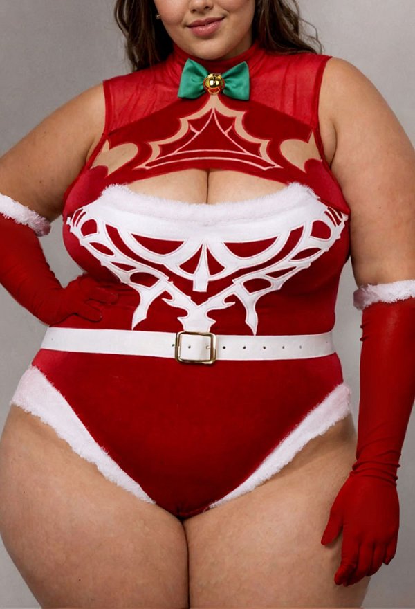 Plus Size 2B Derivado Sexy Conjunto Erótico Navidad Peluche con Capa y Guantes