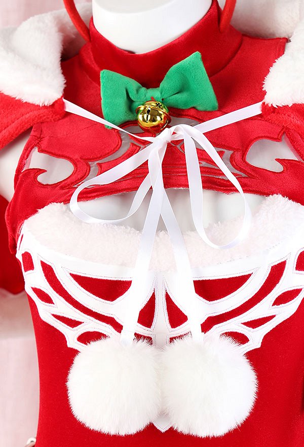 Christmas Sexy Lingerie Set 2B Derivative Red Bodysuit with Short Cape and Gloves Thigh Socks
