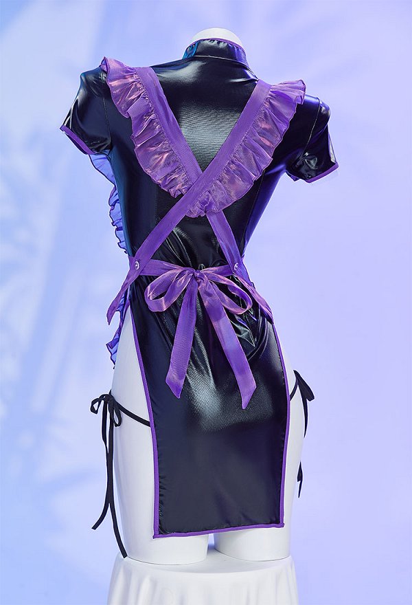 Sexy Lingerie Set Purple Maid Style Chest Open Cheongsam Dress with Apron Thong Sexy Lingerie Set Purple Maid Style Chest Open Cheongsam Dress with Apron Thong