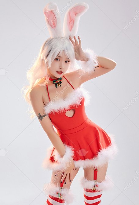 Christmas Bunny Girl Lingerie Sexy Homewear Bodysuit avec jupe et  Striped Stockings