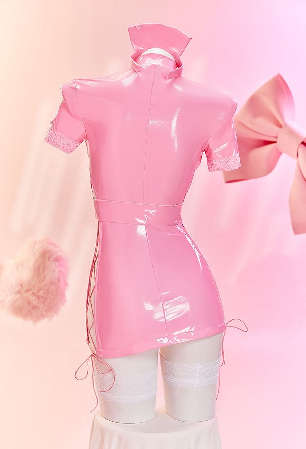 Halloween Sexy Lingerie Dress Nurse Style Cutout Dress and Gloves with Hat and Thigh Socks