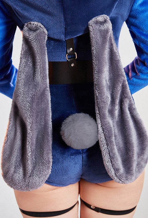 Kawaii Fluffy Bodycon Romper Pajama Halloween Bunny Officer Mono Ajustado con Cremallera Pijama con Gargantilla y Cola Kawaii Fluffy Bodycon Romper Pajama Halloween Bunny Officer Mono Ajustado con Cremallera Pijama con Gargantilla y Cola