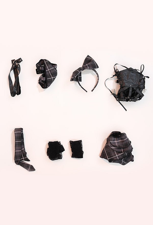Sexy Schwarz Lingerie Plaid Dessous Set Criss Kreuz Seil Rot Karierter Anzug mit Gürtel Dessous
