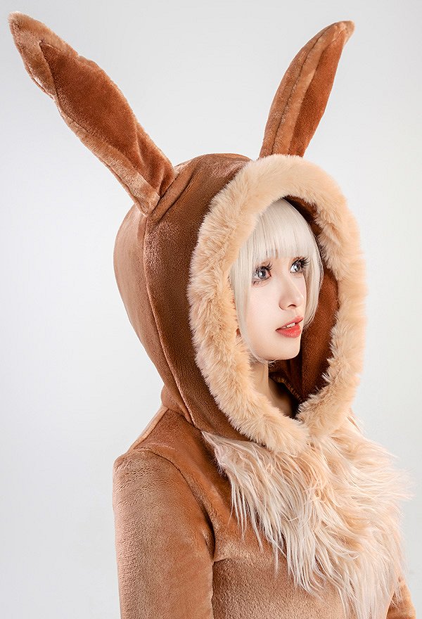 Disfraz de Cosplay PM Sexy Lencera Derivado de Halloween Peluche Esponjoso Con Capucha Profundo V y Calcetines Con Cinturón y Cola