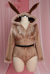 [MobFur] Plus Size PM Derivative Sexy Lingerie Bodysuit Fluffy Hooded Romper and Socks with Belt and Tail