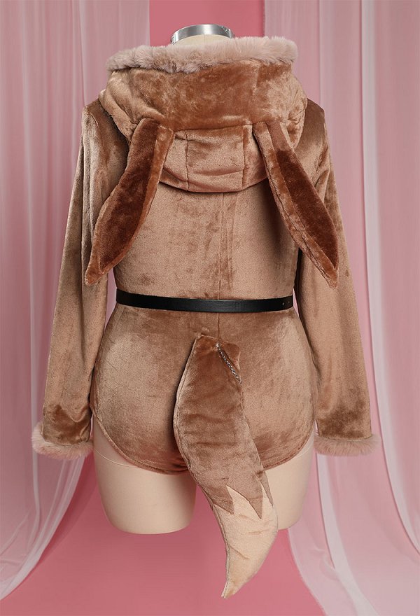 Body de lencería sexy derivado de PM de talla grande mono con capucha esponjosa y calcetines con cinturón y cola