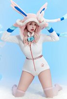 Sylveon Derivative Sexy Fluffy Hooded Bodysuit Halloween Deep V Kawaii One Piece Lingerie Rompers with Choker and Socks Sylveon Derivative Sexy Fluffy Hooded Bodysuit Halloween Deep V Kawaii One Piece Lingerie Rompers with Choker and Socks