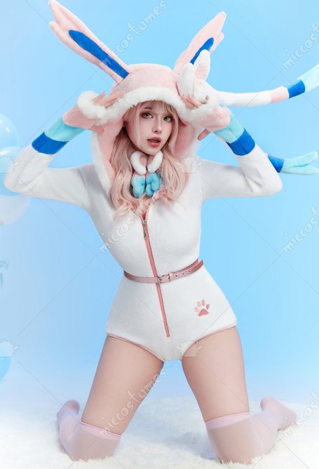 Sylveon Derivado Sexy Peludo Conjunto de Halloween de Cuello en Profundo V Kawaii Lencería con Gargantilla y Calcetines