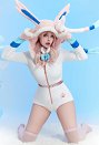 Sylveon Derivative Sexy Fluffy Hooded Bodysuit Halloween Deep V Kawaii One Piece Lingerie Rompers with Choker and Socks