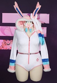 [MobFur] Plus Size PM Derivative Fluffy Bodycon Rompers Halloween Kawaii Hooded Bodysuit Lingerie Homewear with Choker and Socks