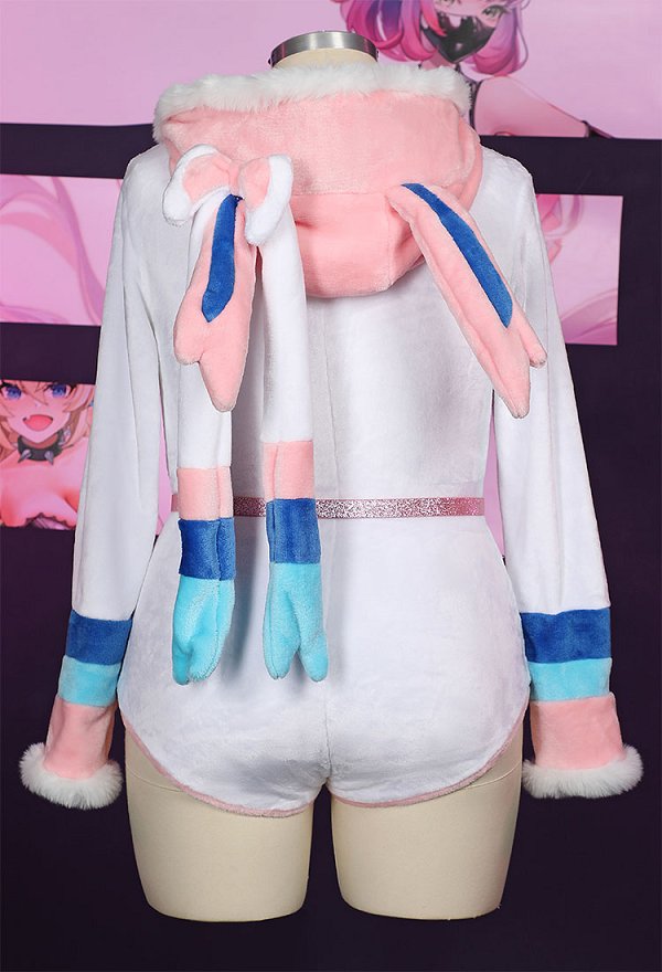 Plus Size PM Derivative Fluffy Bodycon Rompers Halloween Kawaii Hooded Bodysuit Lingerie Homewear with Choker and Socks
