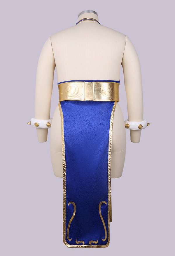 Más Tamaño Chun Li Derivado Sexy Lencería Conjunto Profundo V Alta Split Cheongsam Vestido con Cinturón Anillos de Mano