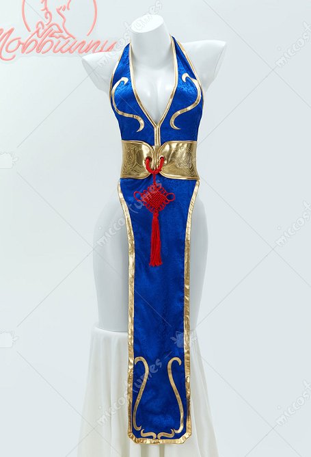 Halloween Cheongsam Sexy Lencera Derivada de Chun Li, Vestido en Profundo V con Cinturón y Pulsera