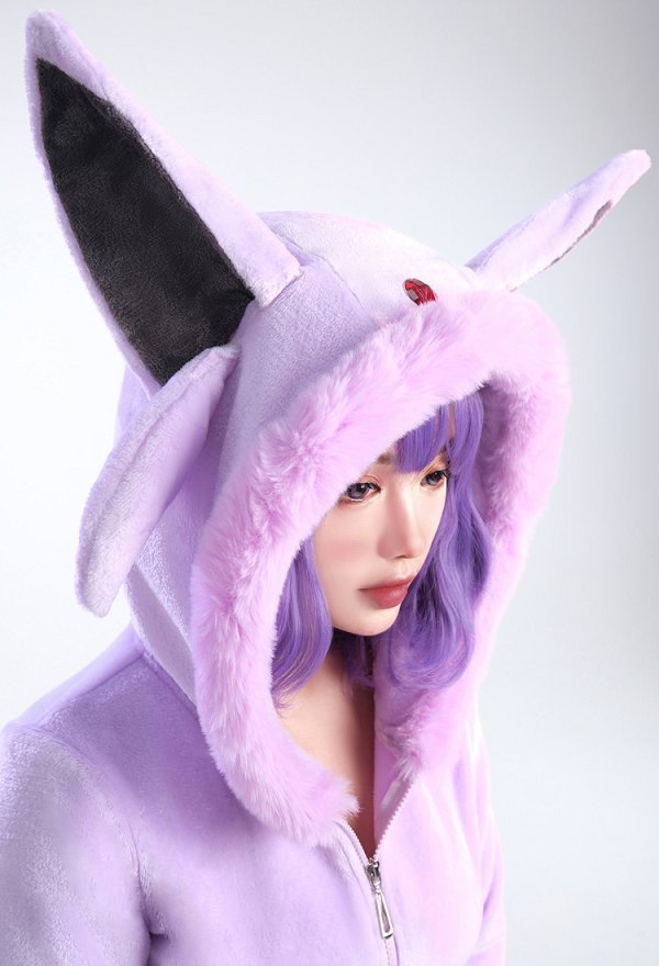PM Derivado de Fluffy Bodycon Romper Pajama Halloween Púrpura Piyama de Manga Larga con Cinturón de Cola y Calcetines