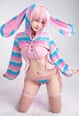Sexy Regenbogen Kurzes Kapuzenpulli Dessous Hasen Ohr Hoodie mit Kapuzen Schnürung Tanga Crop Top Criss Cross Lingerie Netzstrümpfe