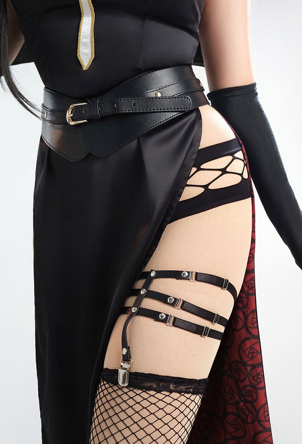 Spy House Thorn Derivative Sexy Lencería de Monja Gótica Vestido Negro de Abertura Alta con Bragas y Guantes de Halloween