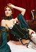 MADAME BOVARY Conjunto de Lencería Sexy de Estilo Medieval Verde con Decoración de Flores de Halloween con Medias y Mangas de Tul