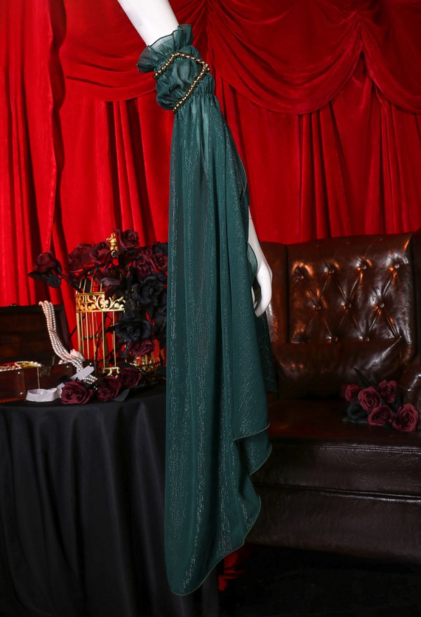MADAME BOVARY Conjunto de Lencería Sexy de Estilo Medieval Verde con Decoración de Flores de Halloween con Medias y Mangas de Tul