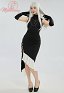 Guitar Sister Side Hollowed Turtleneck Sexy Long Dress and Gloves with Body Chain