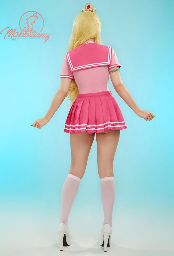 Peach Derivative Sexy Lingerie Bodysuit and Skirt with Choker and Socks