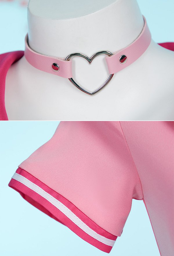 Peach Derivative Sexy Lingerie Bodysuit and Skirt with Choker and Socks