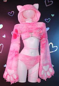 [MobPaws] Furry Paw Sexy Lingerie Set Pink Cat Style Furry Top and Panty with Fishnet Stockings
