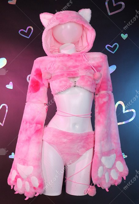 Sexy Pink Rosa bikini Katze Crop Top Hoodie Lingerie Kapuzenpullover Katze Ohr Schnürung Shorts Criss Cross Rosa Dessous