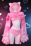 Sexy Bikini Lingerie Set Pink Cat Style Furry Top and Panty with Paws and Fishnet Stockings